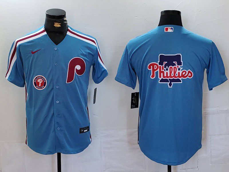 Men Philadelphia Phillies Blank Blue Throwback 2024 Nike MLB Jersey style 5->youth mlb jersey->Youth Jersey